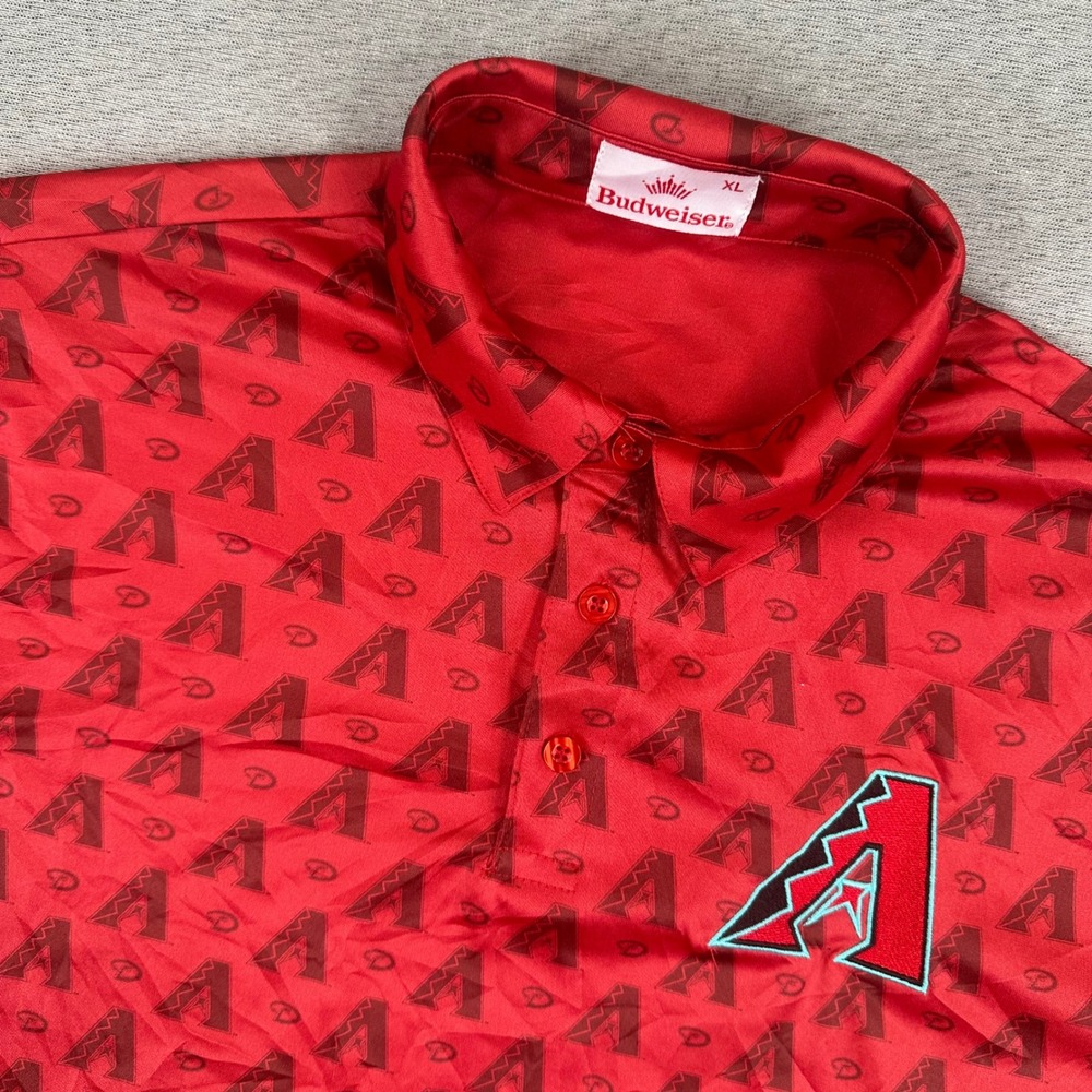 Arizona Diamondbacks Budweiser Polo Shirt Mens XL Red AOP MLB Baseball Quick Dry
